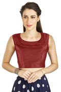 Aastha Fashion Maroon Art Silk Pleated Boat Neck Plain Readymade Blouse | Grocsy