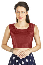 Aastha Fashion Maroon Art Silk Pleated Boat Neck Plain Readymade Blouse | Grocsy