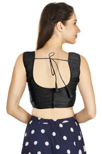 Aastha Fashion Black Art Silk Pleated Boat Neck Plain Readymade Blouse | Grocsy