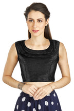 Aastha Fashion Black Art Silk Pleated Boat Neck Plain Readymade Blouse | Grocsy