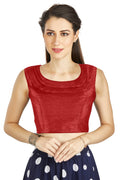Aastha Fashion Red Art Silk Pleated Boat Neck Plain Readymade Blouse | Grocsy
