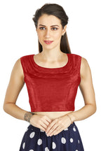 Aastha Fashion Red Art Silk Pleated Boat Neck Plain Readymade Blouse | Grocsy