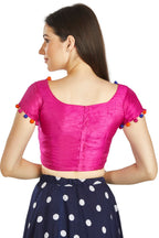Aastha Fashion Pink Art Sleek Boat Neck Potli Design In Neck Or Sleeve Readymade Blouse | Grocsy