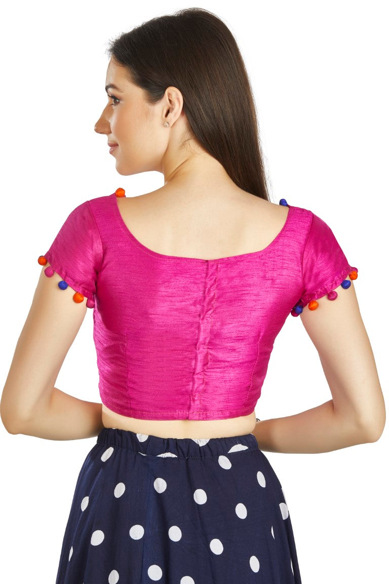 Aastha Fashion Pink Art Sleek Boat Neck Potli Design In Neck Or Sleeve Readymade Blouse | Grocsy