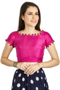 Aastha Fashion Pink Art Sleek Boat Neck Potli Design In Neck Or Sleeve Readymade Blouse | Grocsy