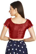 Aastha Fashion Maroon Art Sleek Boat Neck Potli Design In Neck Or Sleeve Readymade Blouse | Grocsy