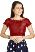 Aastha Fashion Maroon Art Sleek Boat Neck Potli Design In Neck Or Sleeve Readymade Blouse | Grocsy
