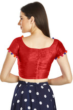 Aastha Fashion Red Art Sleek Boat Neck Potli Design In Neck Or Sleeve Readymade Blouse | Grocsy