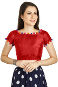 Aastha Fashion Red Art Sleek Boat Neck Potli Design In Neck Or Sleeve Readymade Blouse | Grocsy