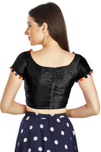 Aastha Fashion Black Art Sleek Boat Neck Potli Design In Neck Or Sleeve Readymade Blouse | Grocsy
