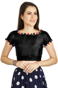 Aastha Fashion Black Art Sleek Boat Neck Potli Design In Neck Or Sleeve Readymade Blouse | Grocsy