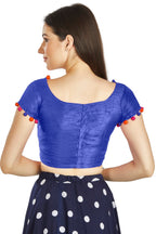 Aastha Fashion Royal Blue Art Sleek Boat Neck Potli Design In Neck Or Sleeve Readymade Blouse | Grocsy
