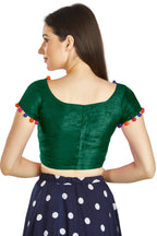 Aastha Fashion Bottle Green Art Sleek Boat Neck Potli Design In Neck Or Sleeve Readymade Blouse | Grocsy