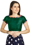Aastha Fashion Bottle Green Art Sleek Boat Neck Potli Design In Neck Or Sleeve Readymade Blouse | Grocsy