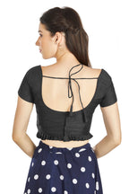 Aastha Fashion Black Art Silk Pleated Boat Neck Princes Readymade Blouse | Grocsy