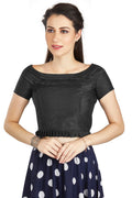Aastha Fashion Black Art Silk Pleated Boat Neck Princes Readymade Blouse | Grocsy