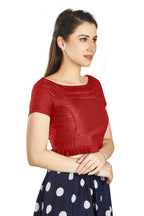 Aastha Fashion Red Art Silk Pleated Boat Neck Princes Readymade Blouse | Grocsy
