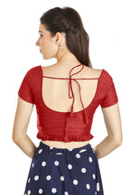 Aastha Fashion Red Art Silk Pleated Boat Neck Princes Readymade Blouse | Grocsy
