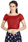 Aastha Fashion Red Art Silk Pleated Boat Neck Princes Readymade Blouse | Grocsy