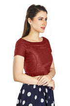 Aastha Fashion Maroon Art Silk Pleated Boat Neck Princes Readymade Blouse | Grocsy