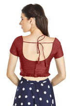 Aastha Fashion Maroon Art Silk Pleated Boat Neck Princes Readymade Blouse | Grocsy