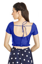 Aastha Fashion Royal Blue Art Silk Pleated Boat Neck Princes Readymade Blouse | Grocsy