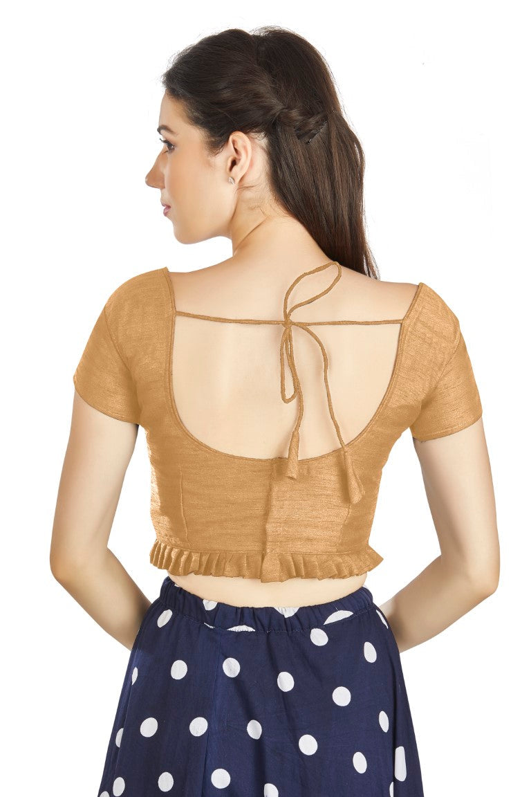 Aastha Fashion Beige Art Silk Pleated Boat Neck Princes Readymade Blouse | Grocsy