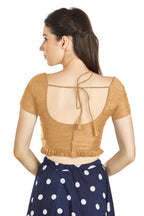 Aastha Fashion Beige Art Silk Pleated Boat Neck Princes Readymade Blouse | Grocsy