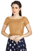Aastha Fashion Beige Art Silk Pleated Boat Neck Princes Readymade Blouse | Grocsy