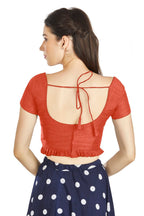 Aastha Fashion Orange Art Silk Pleated Boat Neck Princes Readymade Blouse | Grocsy