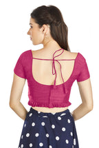 Aastha Fashion Pink Art Silk Pleated Boat Neck Princes Readymade Blouse | Grocsy