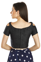 Aastha Fashion Black Art Silk V Neck Frill neck Work Readymade Blouse | Grocsy