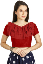 Aastha Fashion Red Art Silk V Neck Frill neck Work Readymade Blouse | Grocsy