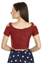 Aastha Fashion Maroon Art Silk V Neck Frill neck Work Readymade Blouse | Grocsy