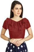 Aastha Fashion Maroon Art Silk V Neck Frill neck Work Readymade Blouse | Grocsy