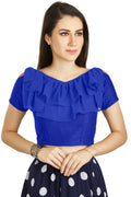 Aastha Fashion Royal Blue Art Silk V Neck Frill neck Work Readymade Blouse | Grocsy