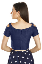 Aastha Fashion Navy Blue Art Silk V Neck Frill neck Work Readymade Blouse | Grocsy