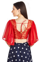 Aastha Fashion Red Brocade V Neck Pleated Frill In Sleeve Readymade Blouse | Grocsy