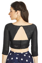 Aastha Fashion Black Art Silk Round Neck Sequence Border in Sleeves Or Waist Readymade Blouse | Grocsy
