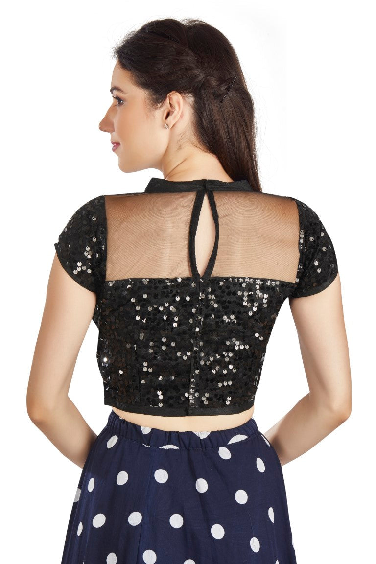 Aastha Fashion Black Net Collar Neck Sequence Work Readymade Blouse | Grocsy