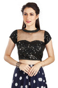 Aastha Fashion Black Net Collar Neck Sequence Work Readymade Blouse | Grocsy
