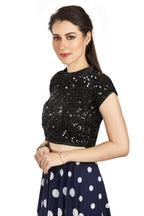 Aastha Fashion Black Net Collar Neck Sequence Work Readymade Blouse | Grocsy