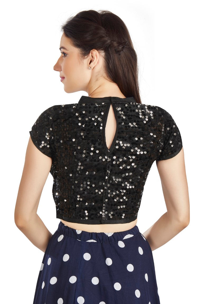 Aastha Fashion Black Net Collar Neck Sequence Work Readymade Blouse | Grocsy