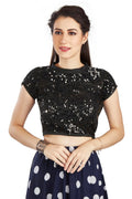 Aastha Fashion Black Net Collar Neck Sequence Work Readymade Blouse | Grocsy