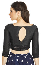 Aastha Fashion Black Art Silk Sweet Heart Neck Sequence Border in Sleeves Or Waist Readymade Blouse | Grocsy