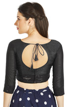 Aastha Fashion Black Art Silk Round Neck Sequence Border in Sleeves Or Waist Readymade Blouse | Grocsy