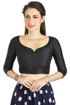 Aastha Fashion Black Art Silk Round Neck Sequence Border in Sleeves Or Waist Readymade Blouse | Grocsy