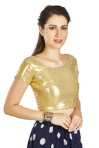 Aastha Fashion Gold Matty Boat Neck Plain Readymade Blouse | Grocsy