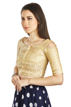 Aastha Fashion Beige Brocade Boat Neck Cold Sleeve Readymade Blouse | Grocsy