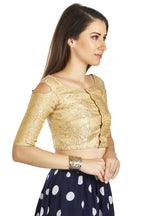 Aastha Fashion Beige Brocade Boat Neck Cold Sleeve Readymade Blouse | Grocsy